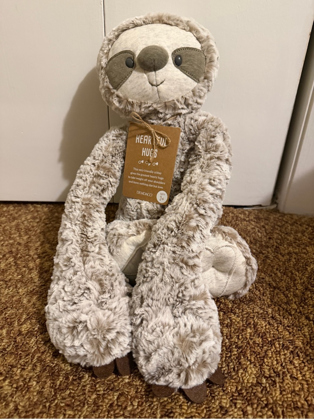 Demdaco Heartful Hugs Sloth in Light Beige and Brown